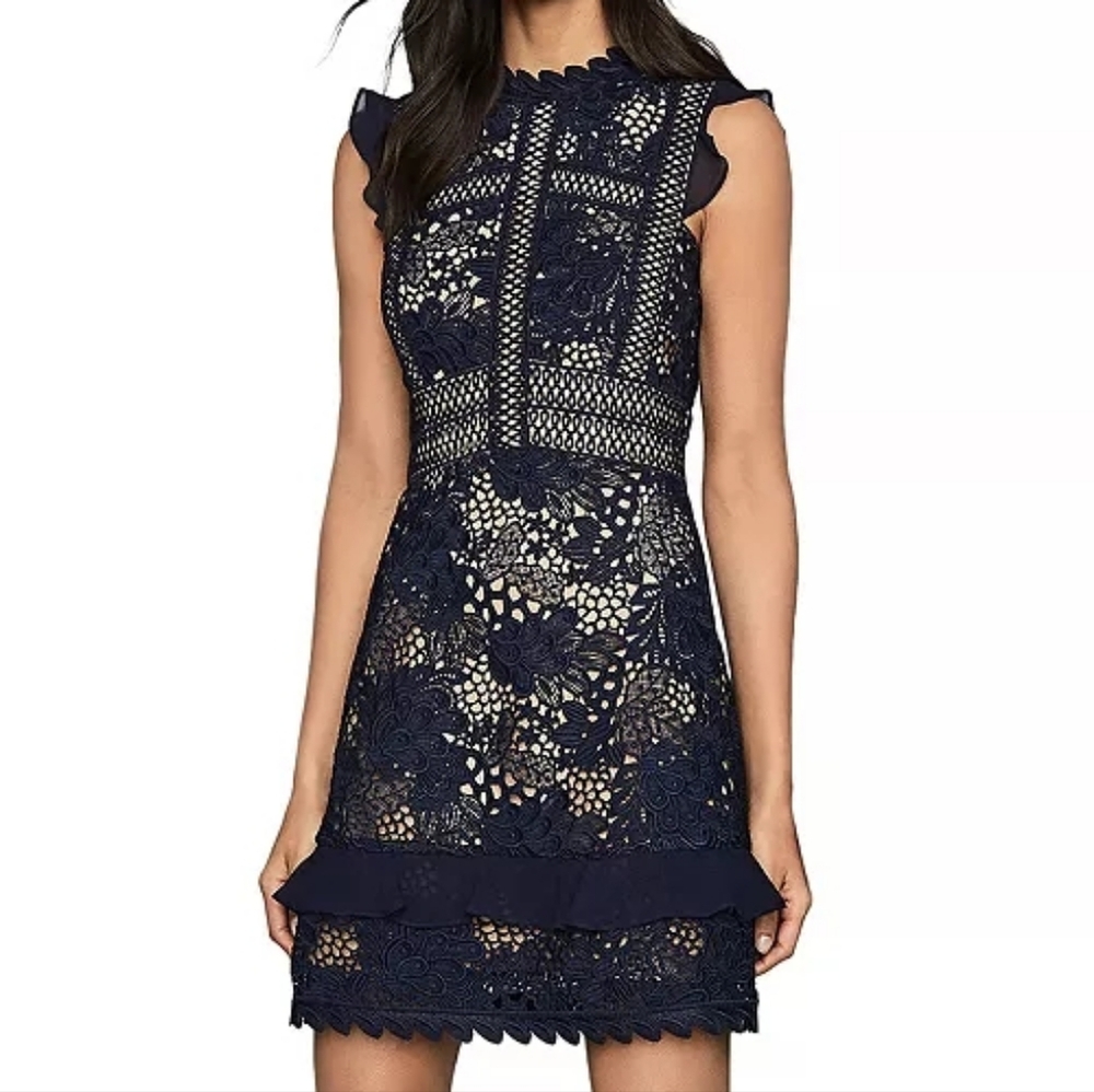 REISS Lena Fitted Lace Dress